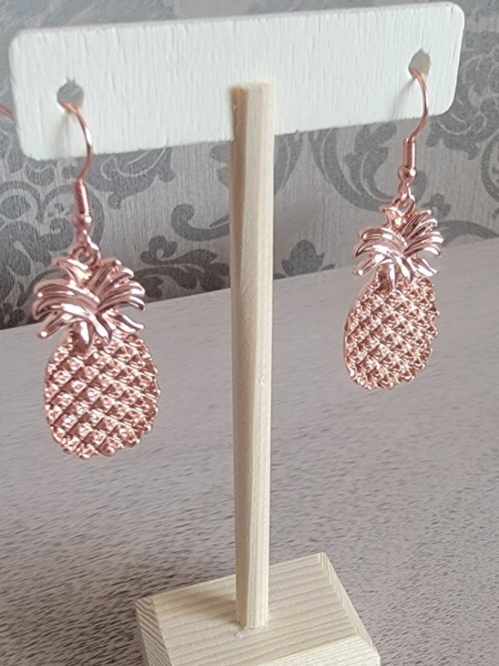 Rose Gold Pineapple Earrings - Picture 3 of 3